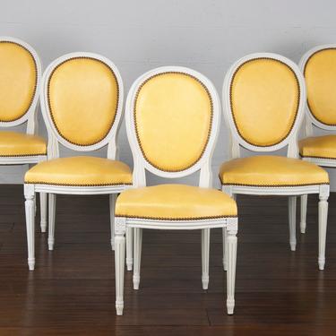 Vintage Set of 5 French Louis XVI Style Painted Provincial Dining Chairs 