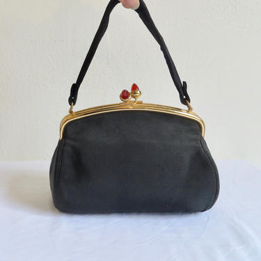 Vintage Black 50s Handbag Evening Clutch Purse Black Formal 