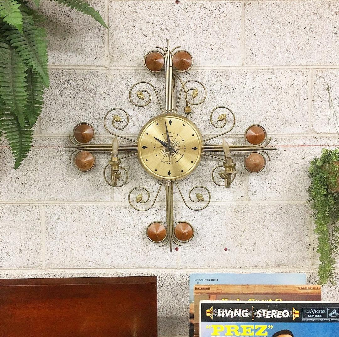 Sale United Mid Century Clock Vintage Wall Leaves Brooklyn NY