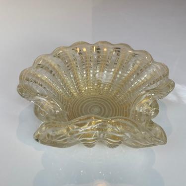 Murano clam shell bowl in gold and clear glass 