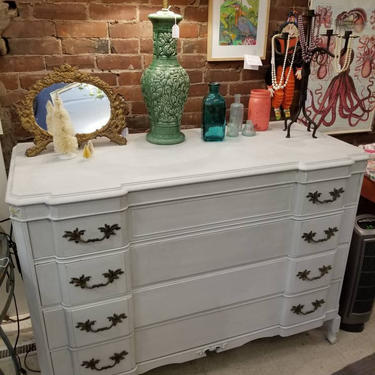 Vintage French Provincial Dresser Long Dresser Bathroom Vanity Bedroom Set Nursery French Dresser Girls Dresser Lime Paint Custom order 