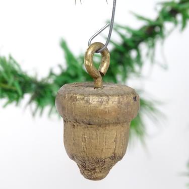 Small Antique Wooden Acorn Feather Tree Christmas Ornament, Vintage Decor 