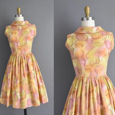 1950s vintage dress | Beautiful Sherbet Cotton Full Skirt Summer Dress | XS | 50s dress 