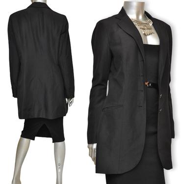 Vintage LAUREN Ralph Lauren Womens Black Blazer Silk Linen Blend 90’s Long Fit Blazer size 8/10 