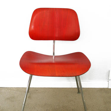 mid century early Eames Evans red aniline DCM dining chair 