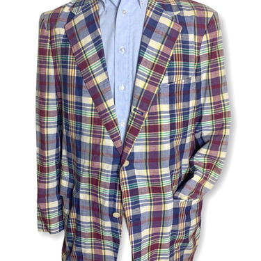 Vintage BROOKS BROTHERS Madras Plaid Blazer ~ 43 L ~ lightweight cotton jacket / sack sport coat ~ Preppy / Ivy League / Trad ~ 42 - 44 Long 