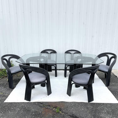 Boho Modern Rattan Dining Room Set- Six Chairs & Table 