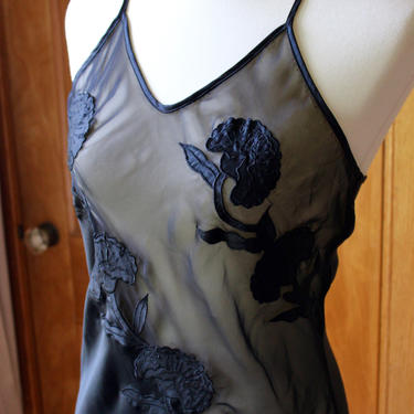 90's Sheer Victoria's Secret Slip with Floral Appliques 