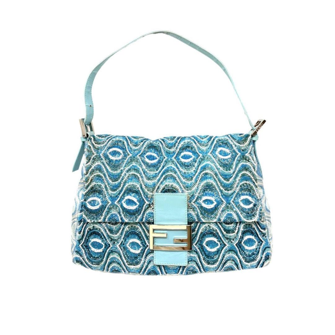 Fendi Blue Beaded Mamma Baguette Bag | Treasures of NYC