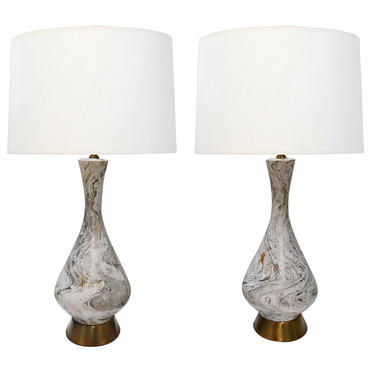 a striking and Pair Vintage 1950's Faux Marble Ceramic Lamps by Tye of California, Los Angeles