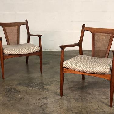 Mid-Century Modern Lounge Chair With Floating Seat & Cane Back ~ A Pair 