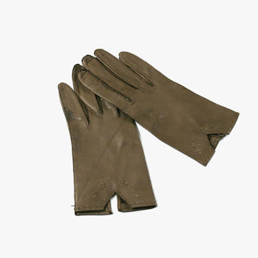 Vintage 1950's Brown Leather Gloves - Wrist Gloves - Driving - Italy Italian - Embroidered - Women's Glove - Size Small 7 