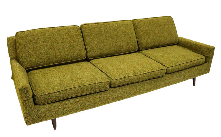 Mid-Century Modern Green Upholstered Sofa 