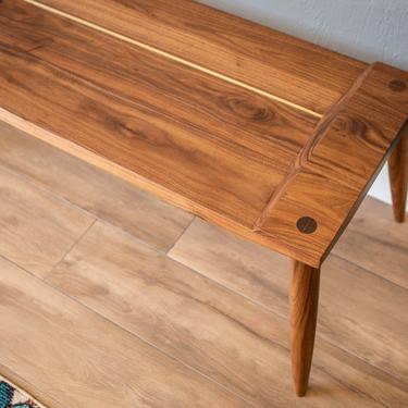 MCM Walnut Bench with Brass Inlay 