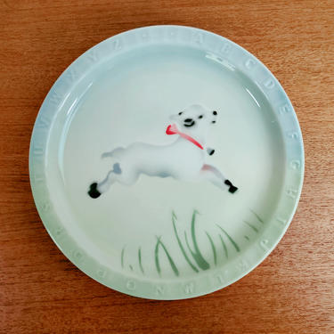 Vintage Child's Plate for Syracuse China | Leaping Lamb ABCs Alphabet | Airbrushed | Restaurantware | 1957 