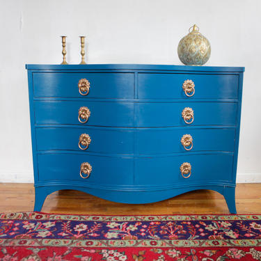 Vintage Teal Blue Dresser, Kent Coffey Dresser, Hand Painted Dresser, Free NYC Delivery 