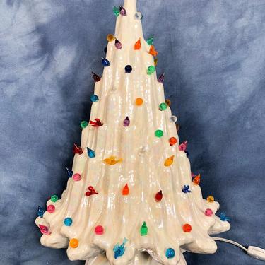Gorgeous 20&quot; White Pearlescent Ceramic Christmas Tree, Art Deco Modern