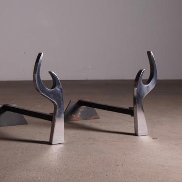 Modernist ‘Flame’ Andirons by Jean-Paul Creations 