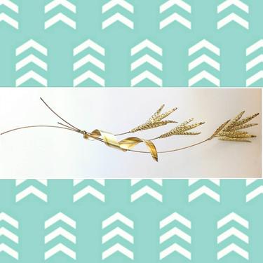 Brass Wheat Twig Mid Century Modern Home Decor Wall Hanging Art Sculpture Living Room Plant Flower Pairs with Birds Nature Eames Style Decor 