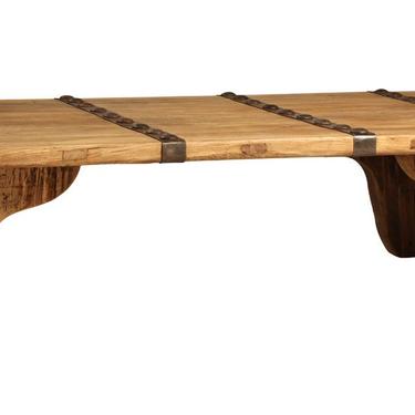 Rectangular Reclaimed Wood Coffee Table with Iron Details by Terra Nova Furniture Los Angeles 