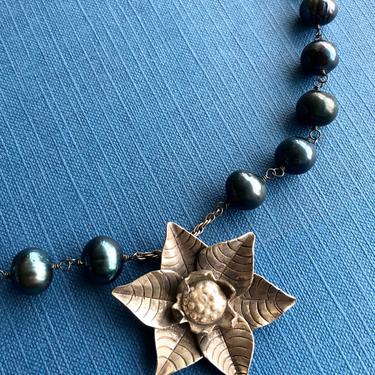 Midnight Garden [pearl, sterling silver, vintage Hill Tribe silver] 