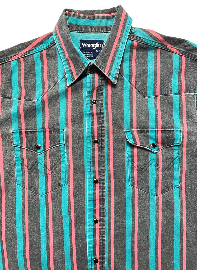Vintage 1990s WRANGLER Striped Western Shirt ~ L ~ Snap Button ~ Rockabilly  ~ | Sparrows & Wolves | Seattle, WA
