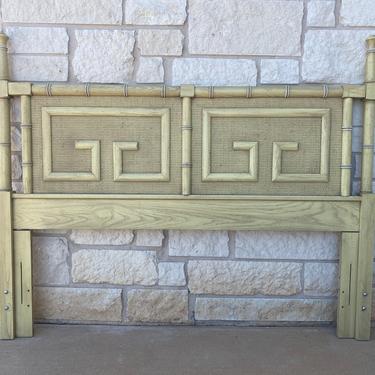 Full / Queen Hollywood Regency Chinoiserie Dixie Shangri-La Headboard with Faux Bamboo &amp; Geometric Greek Key Accents 