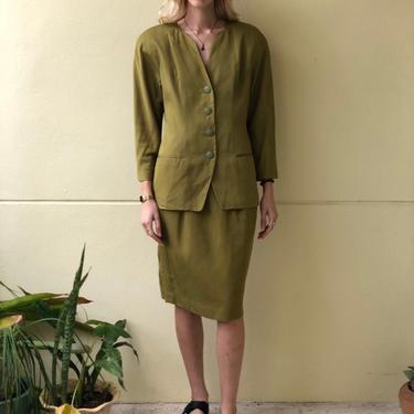 Virtual Garage sale / 90's Suit / Designer Linen Suit / Daniel O by Tahari / Lime Green Sportswear / Resort Luncheon /  Chartreuse 