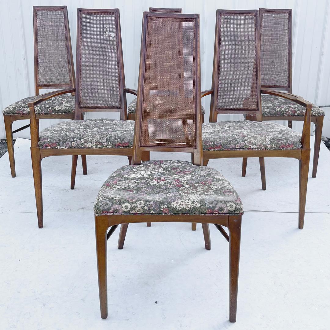 MidCentury Cane Back Dining Chairs by Lane Set of Six Second Hand