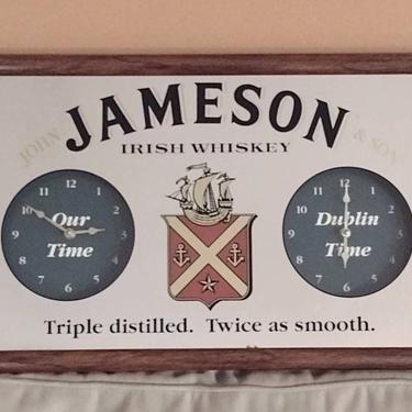 Vintage John Jameson &amp; Son Irish Whiskey Pub Mirror Clock Home Decor Made in USA 21x13 