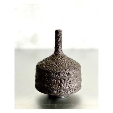 SHIPS NOW- one 6&amp;quot; Mini Stoneware Vase glazed in Black Crater Volcanic Lava Glaze by Sara Paloma Pottery.  dark moody shelf decor handmade 
