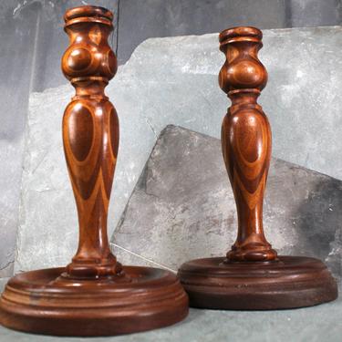Beautiful, Turned Wood Vintage Candlesticks - Set of 2 - 10&amp;quot; Tall, Large Size with Wide Base  | FREE SHIPPING 