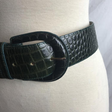 90s Wide Croc Embossed Leather Belt