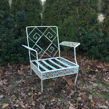Vintage wrought iron greek key club chair 