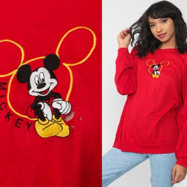 Mickey Mouse Sweatshirt 90s Red DISNEY Sweater Distressed