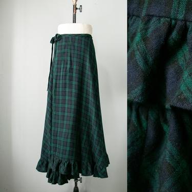 1970s Maxi Skirt Wool Plaid Tartan S/M 