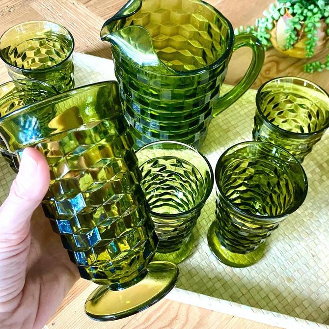 1970s Whitehall Green Ice Tea Tumblers Vintage Avocado Green