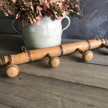 Vintage Wood factory Faux Bamboo Wall Mount 4-Peg Hook Coat Hat Rack | French Wall Hook | Tiki Decor | Chinoiserie Chic Towel Hanger