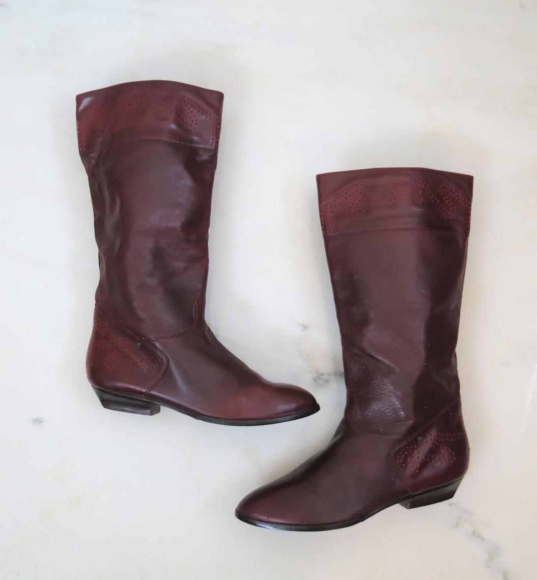 Vintage 1980s Etienne Aigner oxblood leather knee high boots size