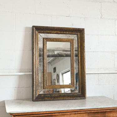 vintage french mirror with wood frame inlay