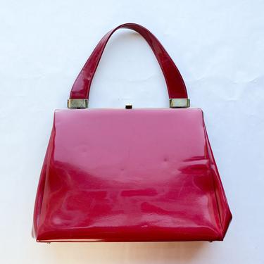 1960s Red Patent Leather Handbag | 60s Red Leather Purse | Theodore California 