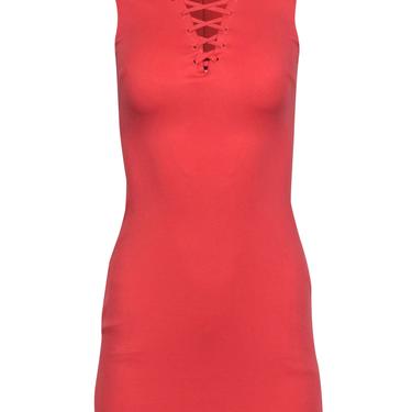 Bailey 44 - Coral Lace-Up Mock Neck Bodycon Dress Sz XS