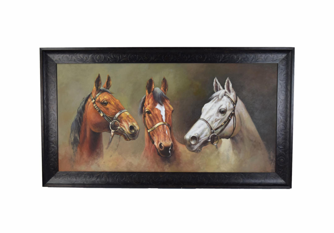 Vintage Equestrian Oil Painting Three Horse Heads | Prairieland Art ...