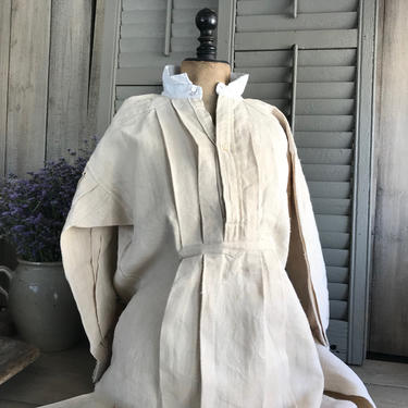 19th C French Hemp Farmers Smock, Chemise, Peasant Work Chore 
