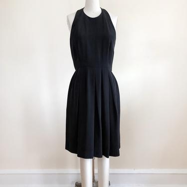 Black Sandwashed Silk Halter Dress - 1990s 