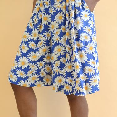 Vintage Silk Blue Floral Print High Rise Baggy Relaxed Shorts 