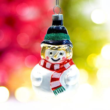 VINTAGE: Snowman Glass Ornament - Blown Figural Glass Ornament - Christmas Ornament - SKU 30-403-00016094 