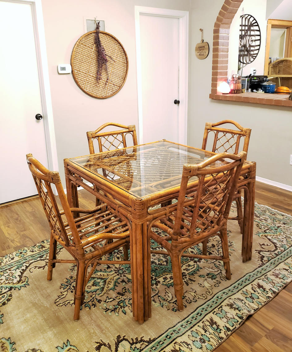Vintage rattan dining table hotsell