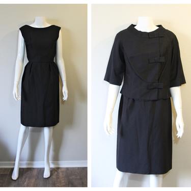 Vintage 1960s I Magnin California SwakyTwo Piece Silk Sheath Dress and matching Jacket coat Evening Cocktail // Modern Size US 2 4 xs Small 