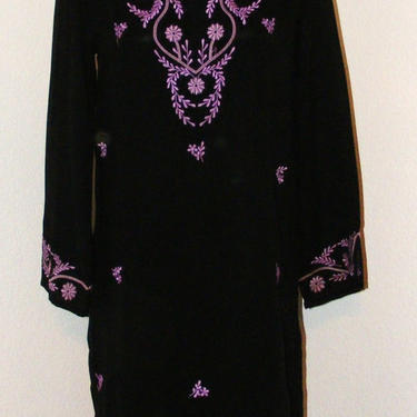 Black with Purple Floral Embroidery Sheer dress 